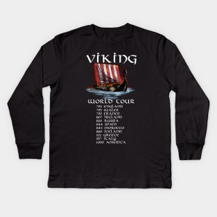 Viking World Tour - Norse Longship - Nordic Maritime History Kids Long Sleeve T-Shirt